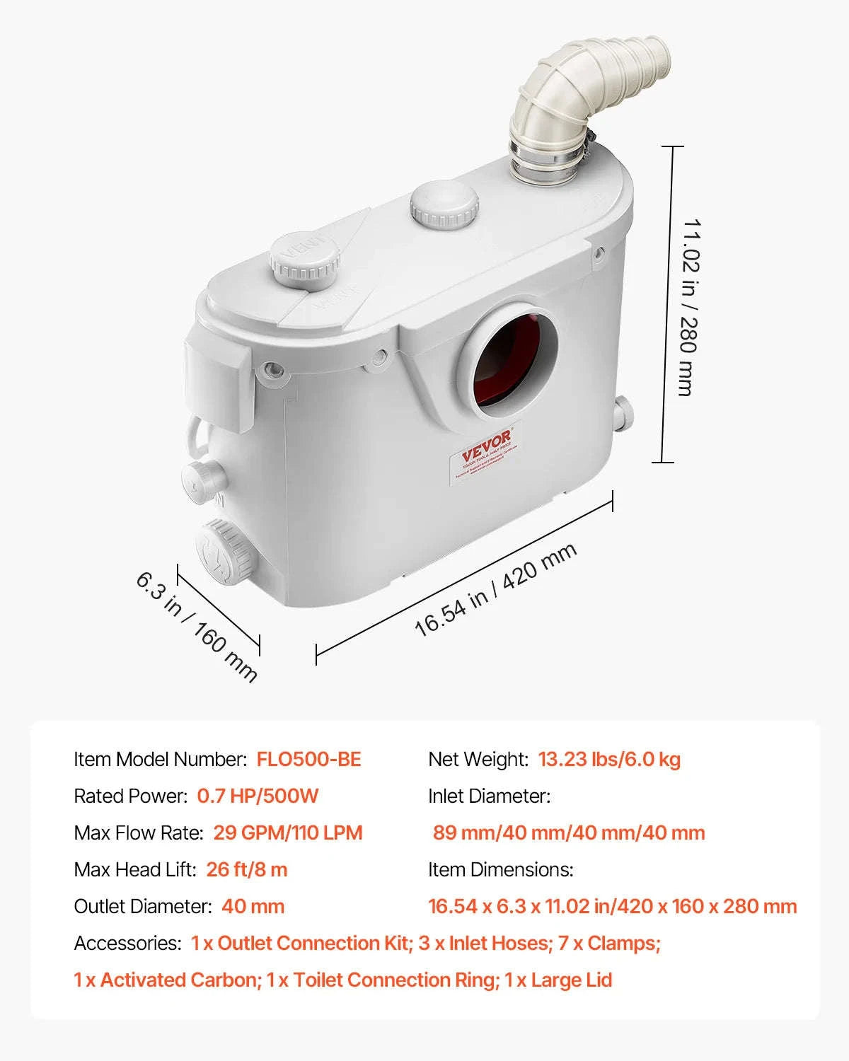 Macerator Sewerage Sump Pump with 3 Water Inlets and Check Valve-United States / 1200W