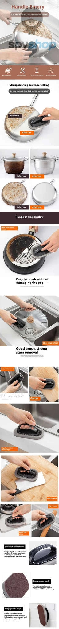 Magic Emery Sponge Brush – Fast Deep Cleaning with Ergonomic Handle-Black