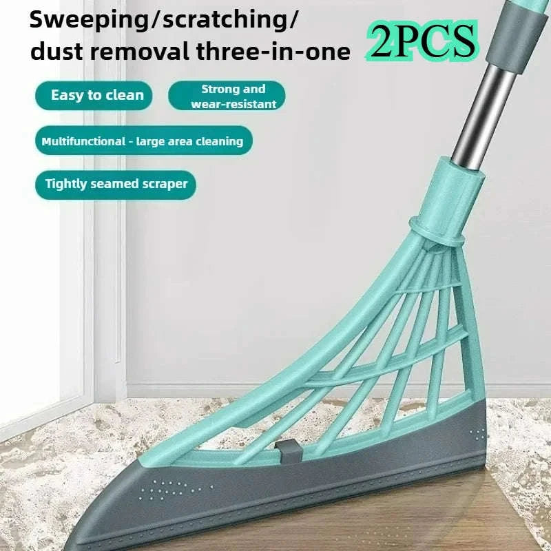 Magic Rubber Broom Silicone Mop & Floor Squeegee-Gray 2PCS