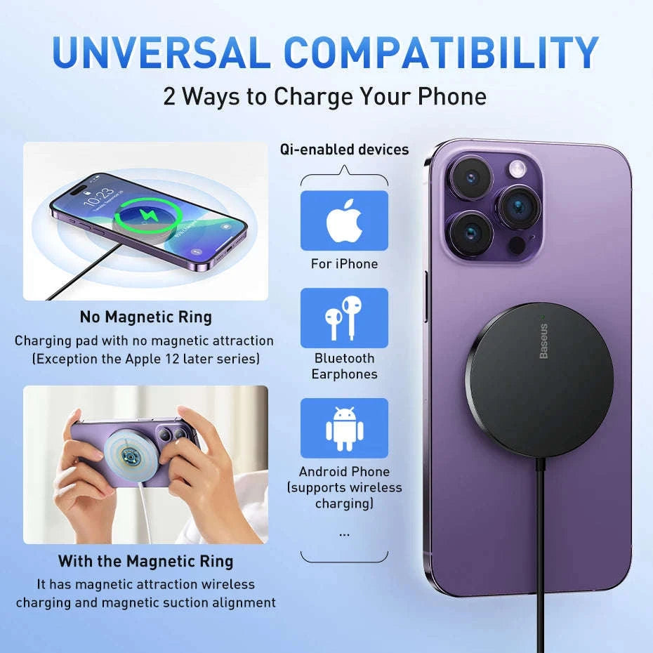 Magnetic 15W Wireless Charger Pad for iPhone 12–15 Series-Gen 3 Black