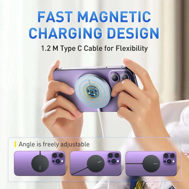 Magnetic 15W Wireless Charger Pad for iPhone 12–15 Series-Gen 3 Black