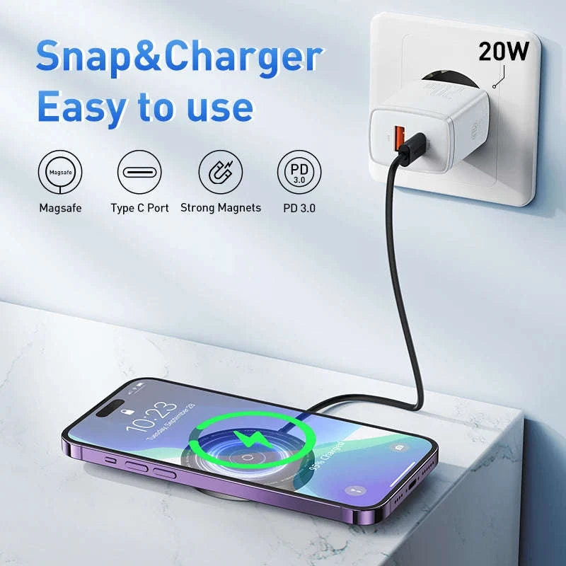 Magnetic 15W Wireless Charger Pad for iPhone 12–15 Series-Gen 3 Black
