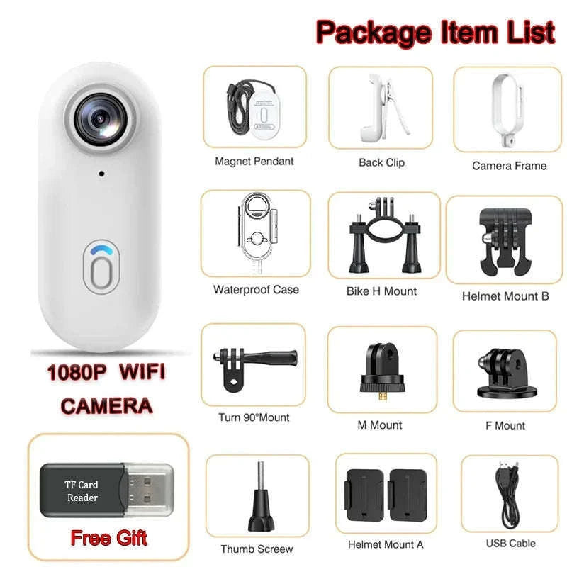 Magnetic 4K Mini Action Camera with WiFi and Waterproof Case-UHD Pro 4K (White) / NO TF Card / China Mainland