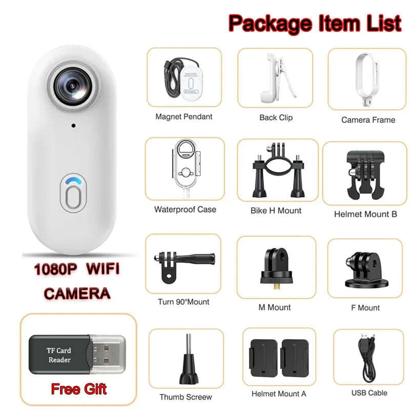 Magnetic 4K Mini Action Camera with WiFi and Waterproof Case-UHD Pro 4K (White) / NO TF Card / China Mainland