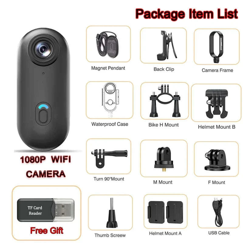 Magnetic 4K Mini Action Camera with WiFi and Waterproof Case-UHD Pro 4K (White) / NO TF Card / China Mainland
