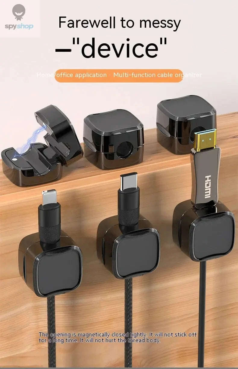 Magnetic Cable Organizer Clips – Easy Desk Management 6‑Pack-6 Pcs Black