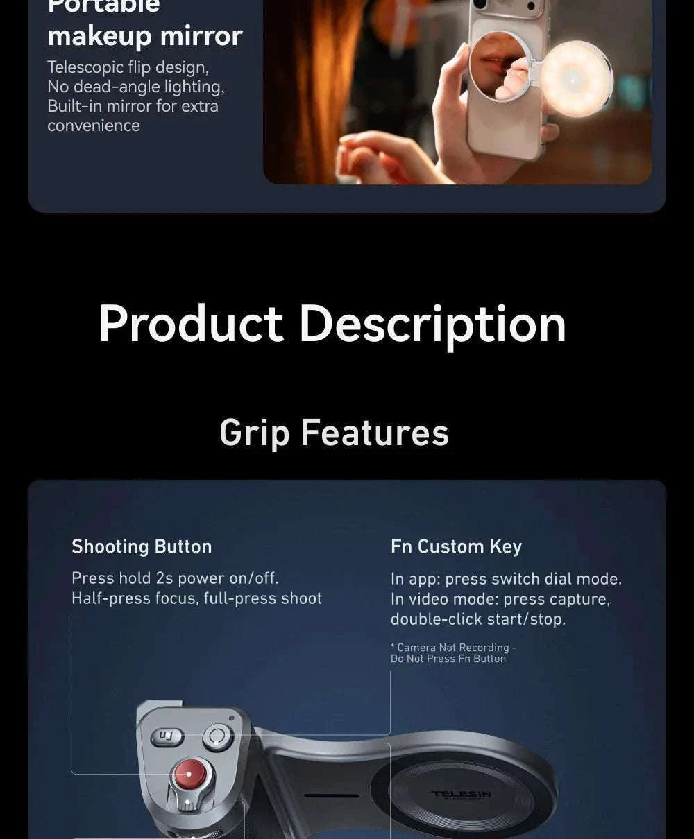 Magnetic Camera Grip with Bluetooth Shutter & Zoom Dial for iPhone-Black Imaging Grip