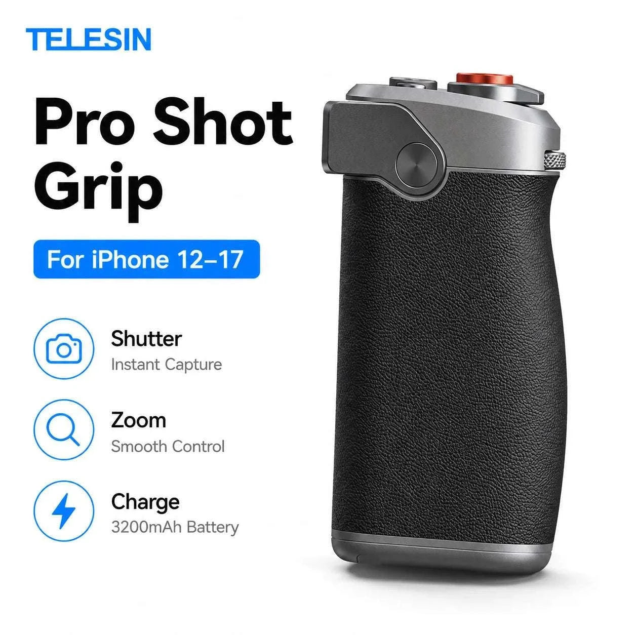 Magnetic Camera Grip with Bluetooth Shutter & Zoom Dial for iPhone-Black Imaging Grip