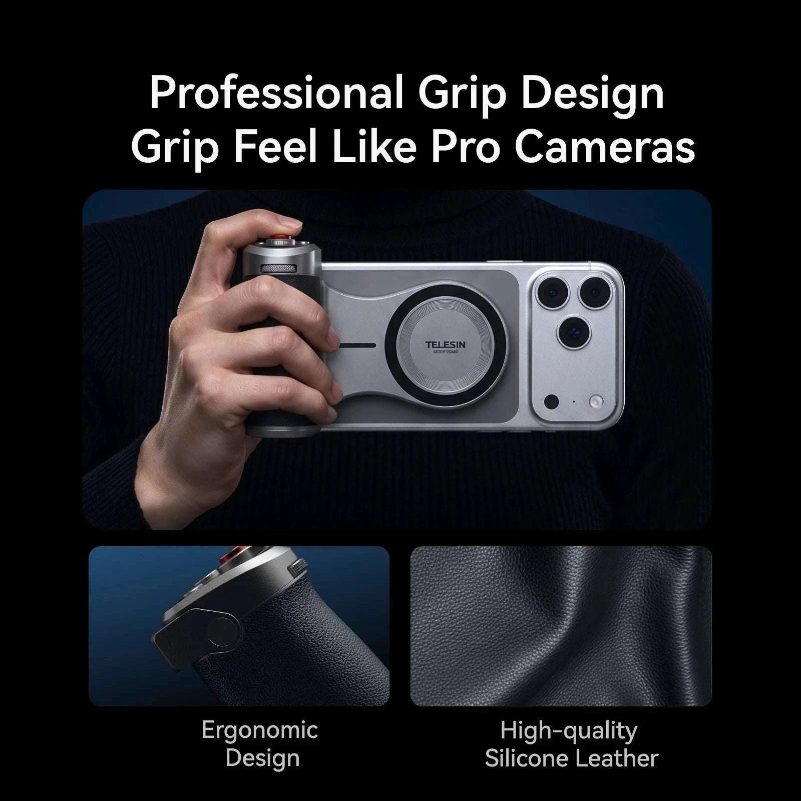Magnetic Camera Grip with Bluetooth Shutter & Zoom Dial for iPhone-Black Imaging Grip