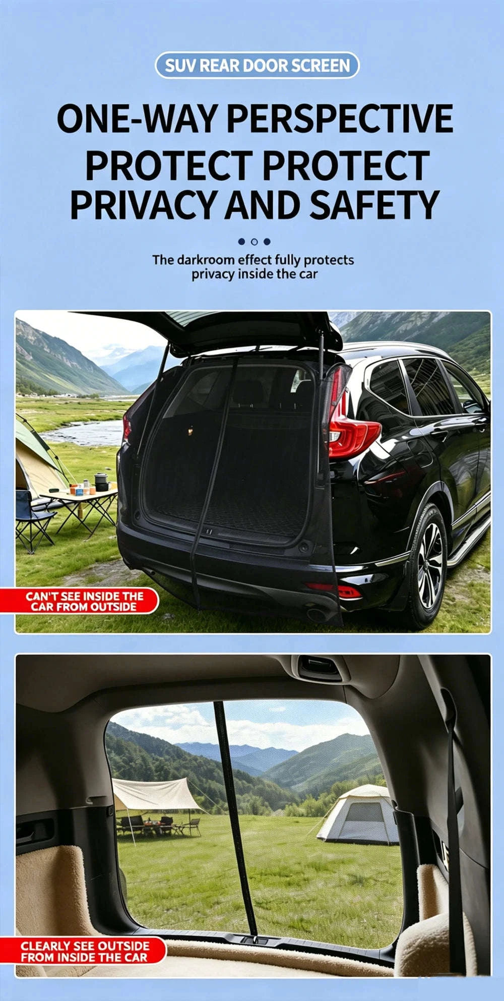 Magnetic Car Trunk Mosquito Screen for Small to Mid-Size SUVs-Black