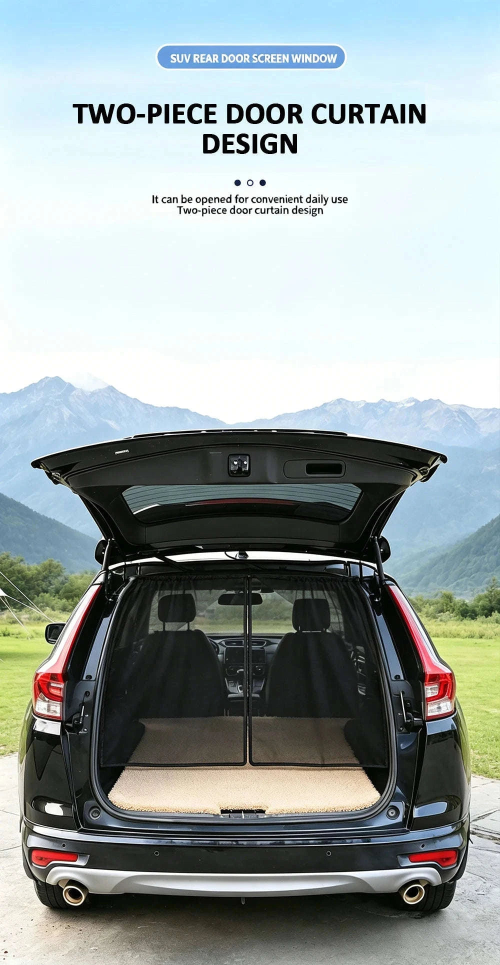 Magnetic Car Trunk Mosquito Screen for Small to Mid-Size SUVs-Black