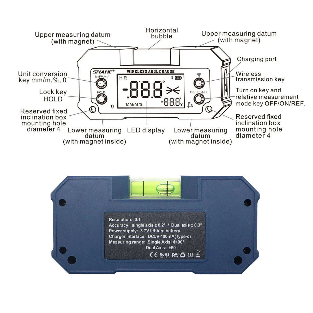 Magnetic Digital Angle Finder Inclinometer with Backlit Display-No Wireless