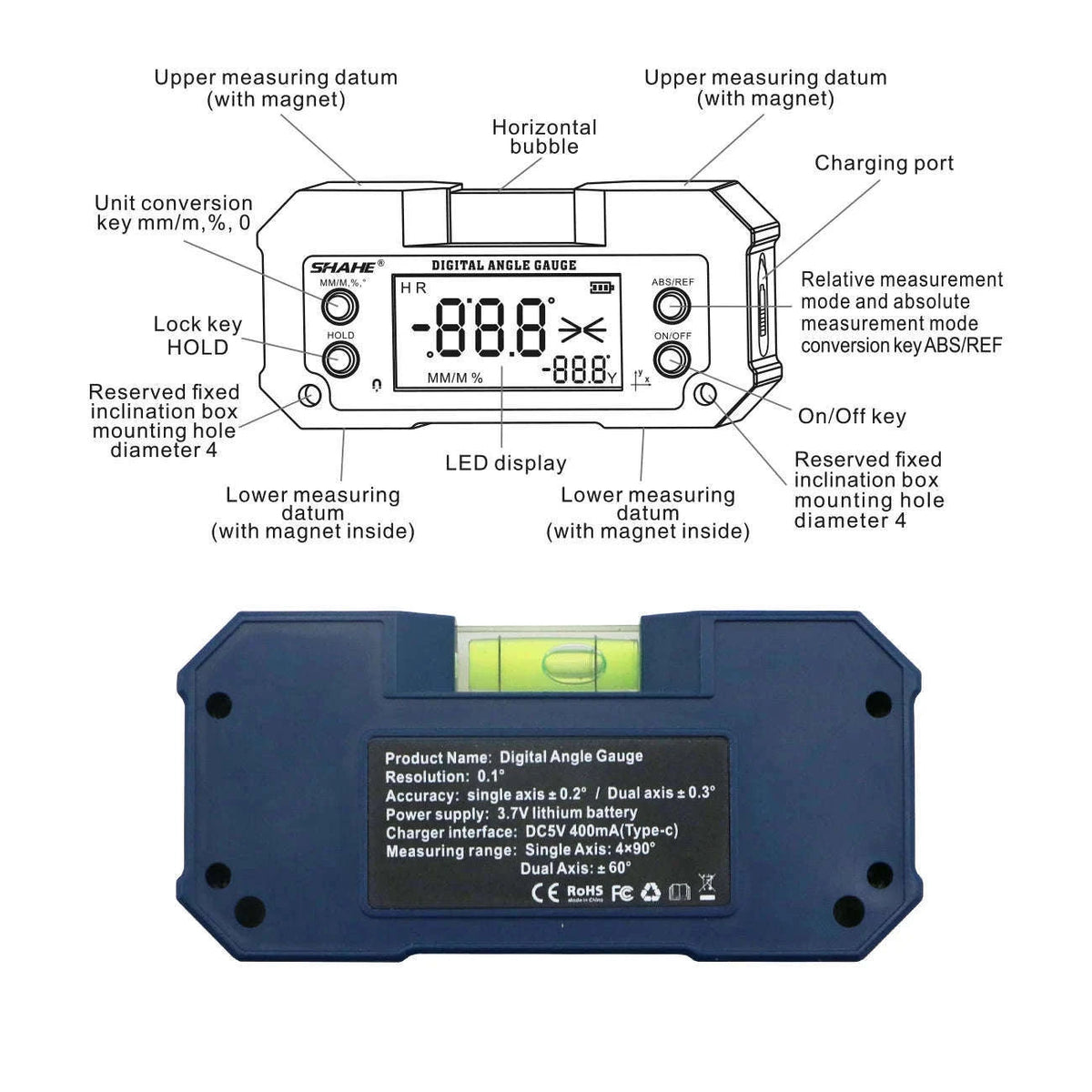 Magnetic Digital Angle Finder Inclinometer with Backlit Display-No Wireless