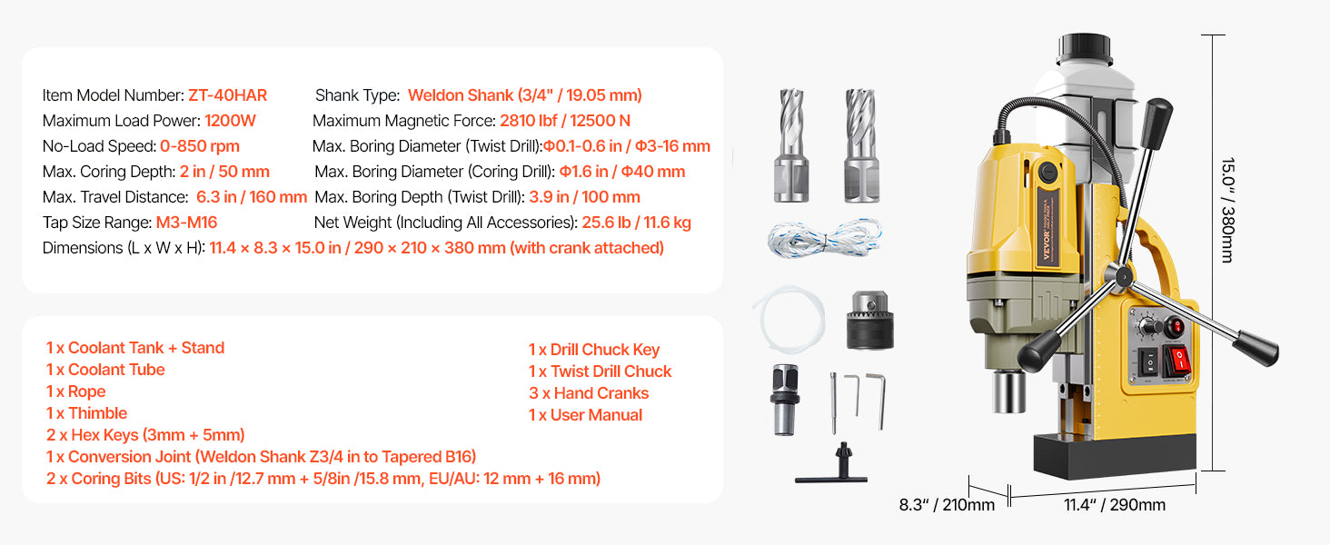 Magnetic Drill Press 1400W Core Drill 50mm Boring Capacity