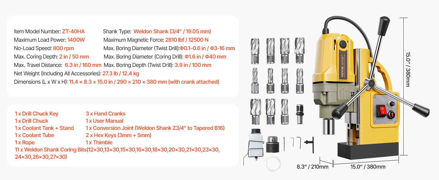 Magnetic Drill Press 1400W Core Drill 50mm Boring Capacity