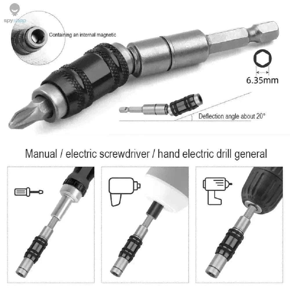 Magnetic Drill Bit Holder with 20° Pivot for Tight Spaces-Black