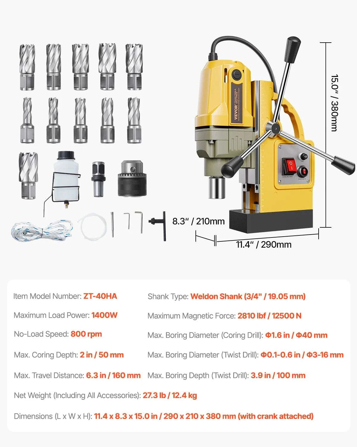 Magnetic Drill Press 1400W Core Drill 50mm Boring Capacity-1400W 40mm / Poland