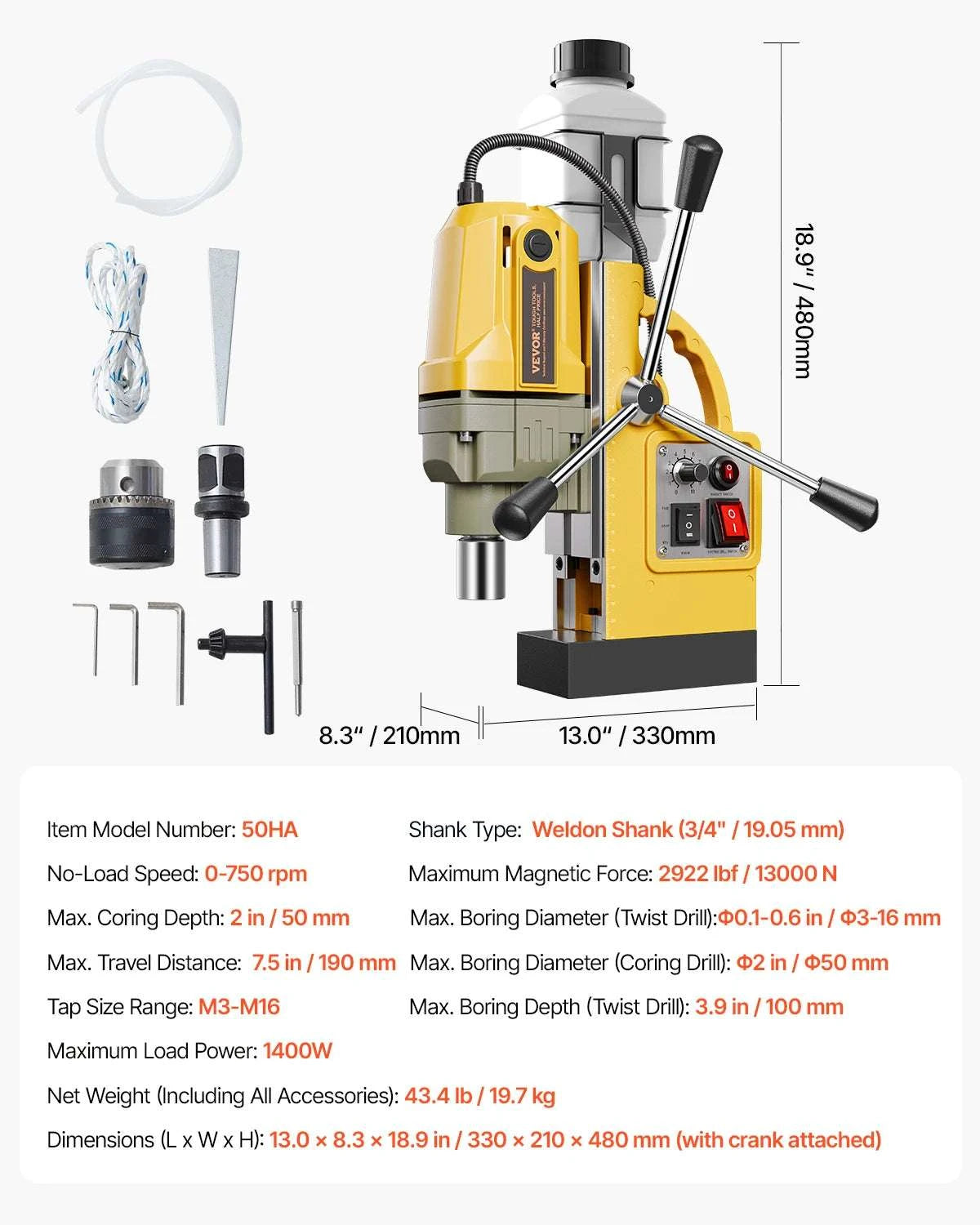Magnetic Drill Press 1400W Core Drill 50mm Boring Capacity-1400W 40mm / Poland