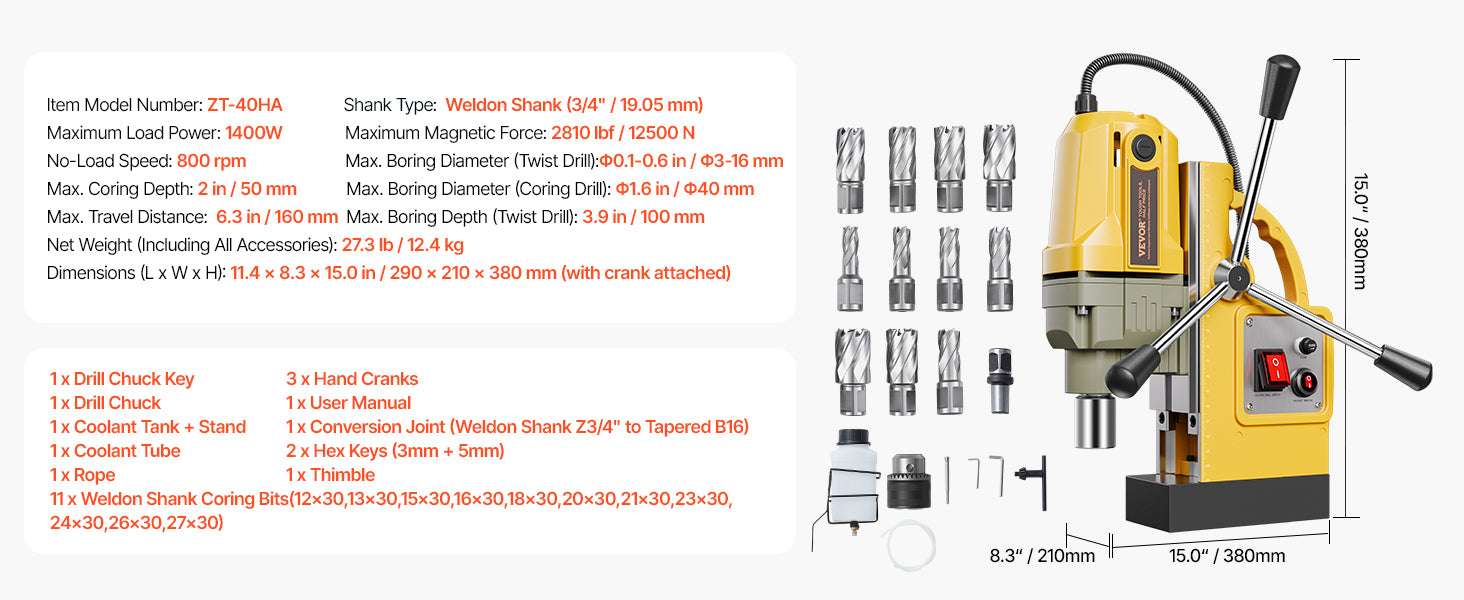 Magnetic Drill Press 1400W Core Drill 50mm Boring Capacity-1400W 40mm / Poland
