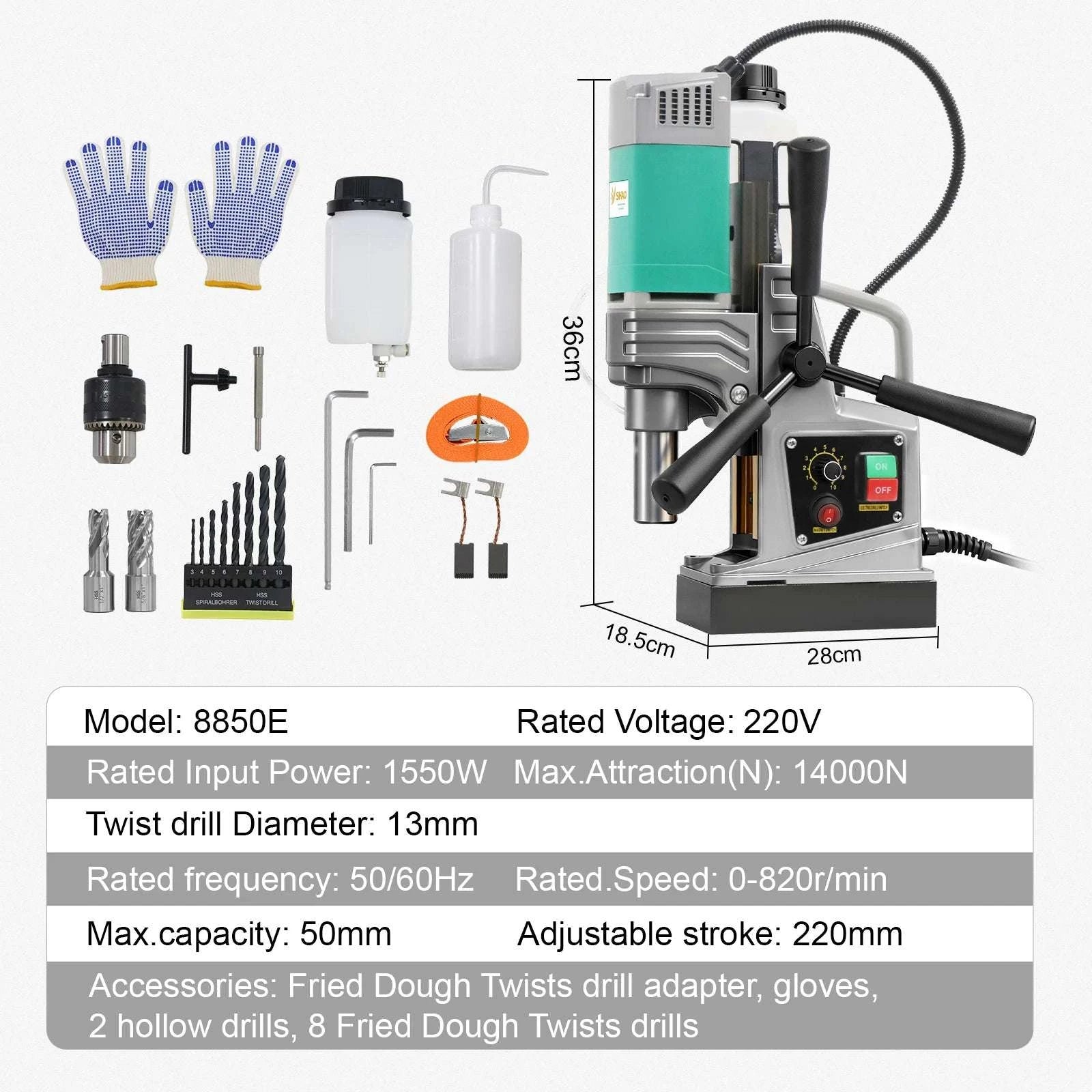 Magnetic Drill Press 1450W/1550W with 10-Speed Control & Strong Base-2in 1550W 820r / United States