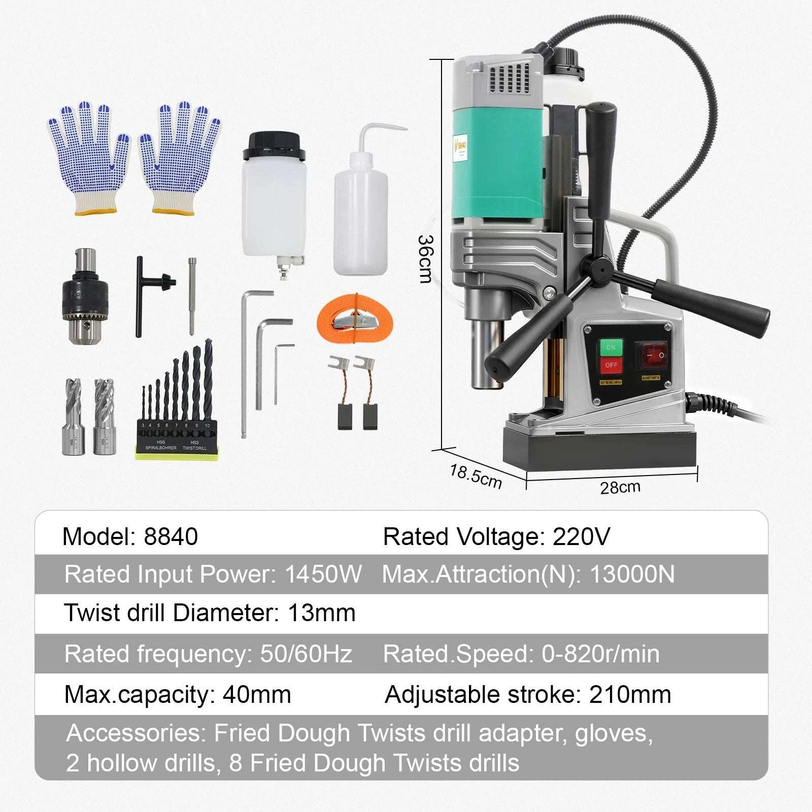 Magnetic Drill Press 1450W/1550W with 10-Speed Control & Strong Base-2in 1550W 820r / United States