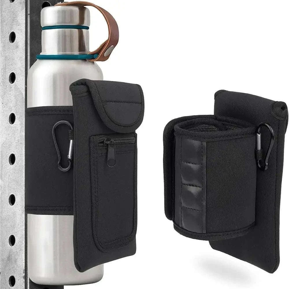 Magnetic Gym Water Bottle Holder with Neoprene Pouch-Black
