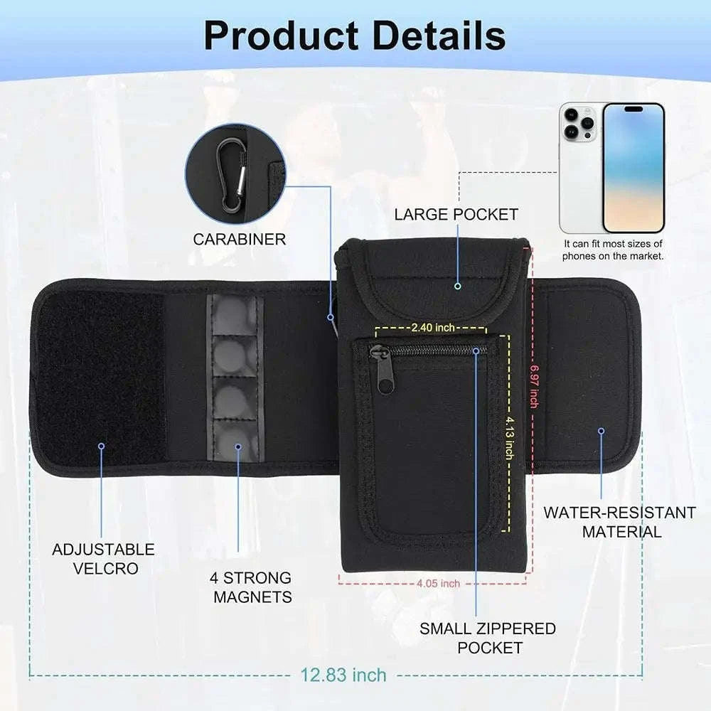 Magnetic Gym Water Bottle Holder with Secure Neoprene Pouch-Black