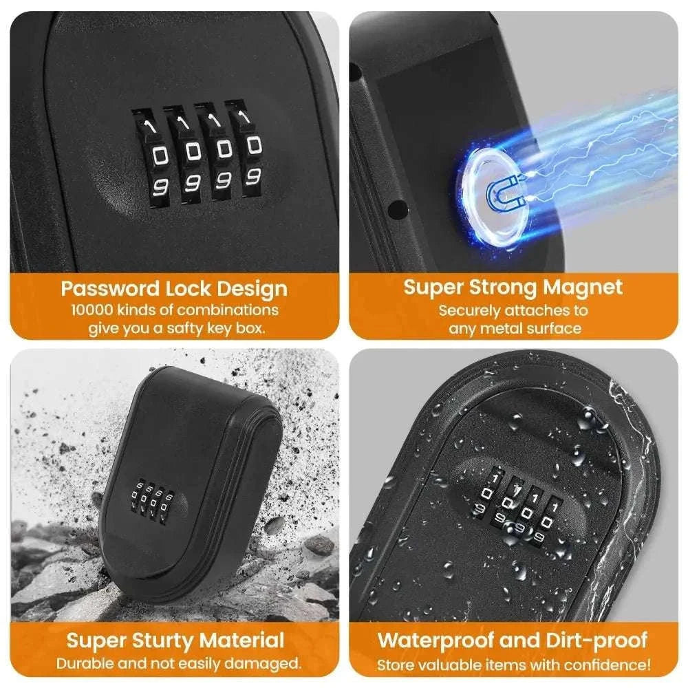 Magnetic Key Lock Box with 4-Digit Code for Car or Outdoor Use-1pc black