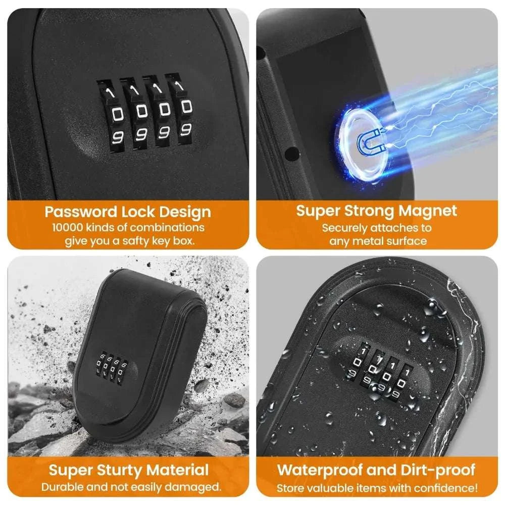 Magnetic Key Lock Box with 4-Digit Code for Car or Outdoor Use-1pc black