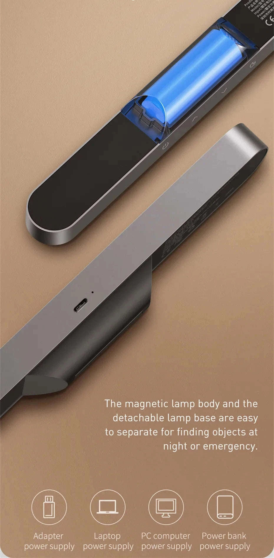 Magnetic LED Night Light with Stepless Dimming & 24H Battery-No adapter