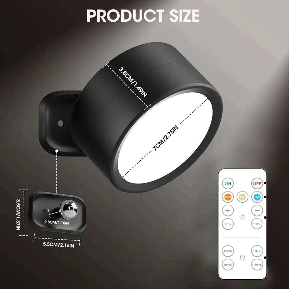 Magnetic LED Wall Light with Remote Control and 360° Rotation-White