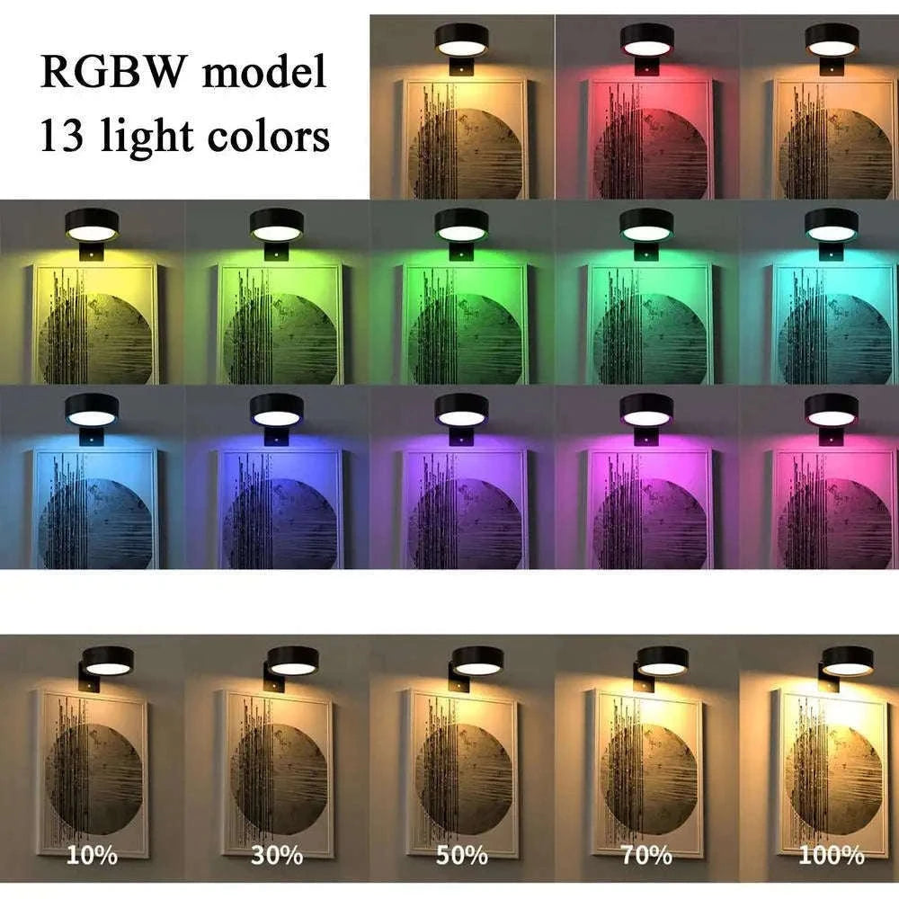 Magnetic LED Wall Light with Remote Control and 360° Rotation-White