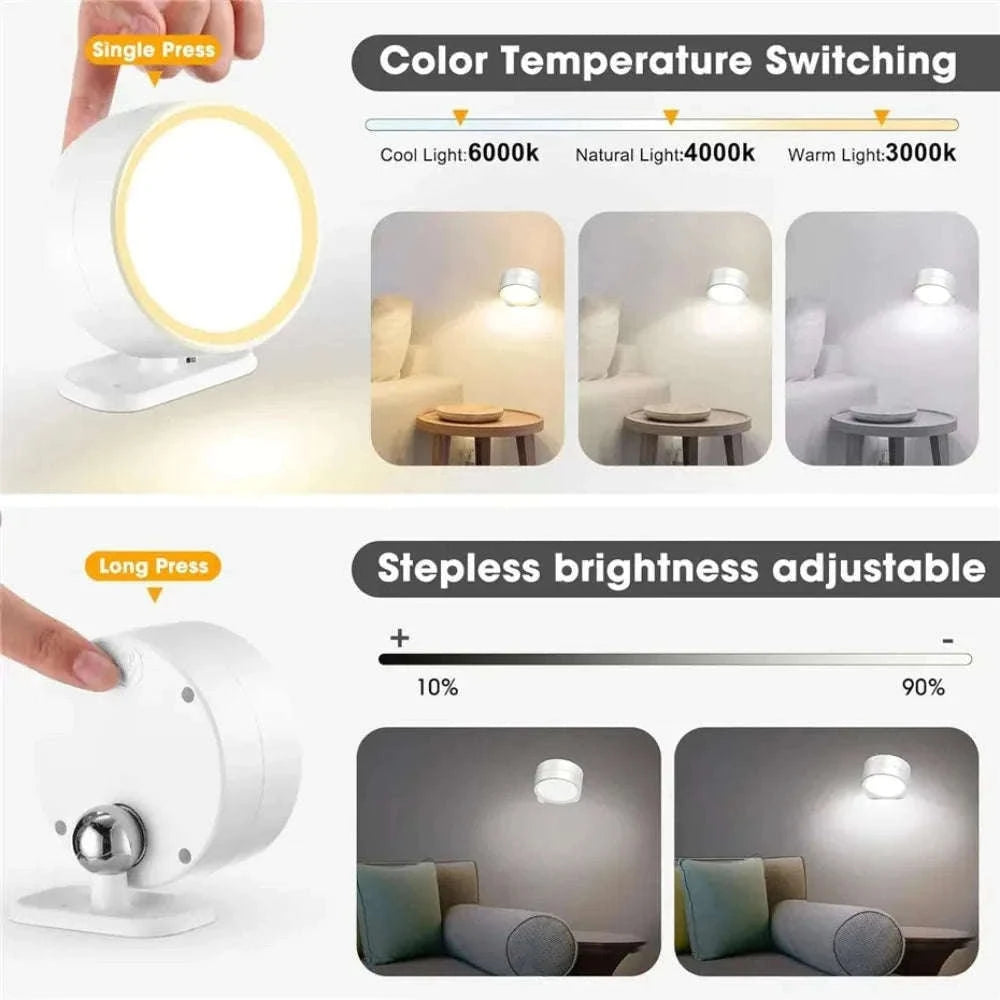 Magnetic LED Wall Light with Remote Control and 360° Rotation-White