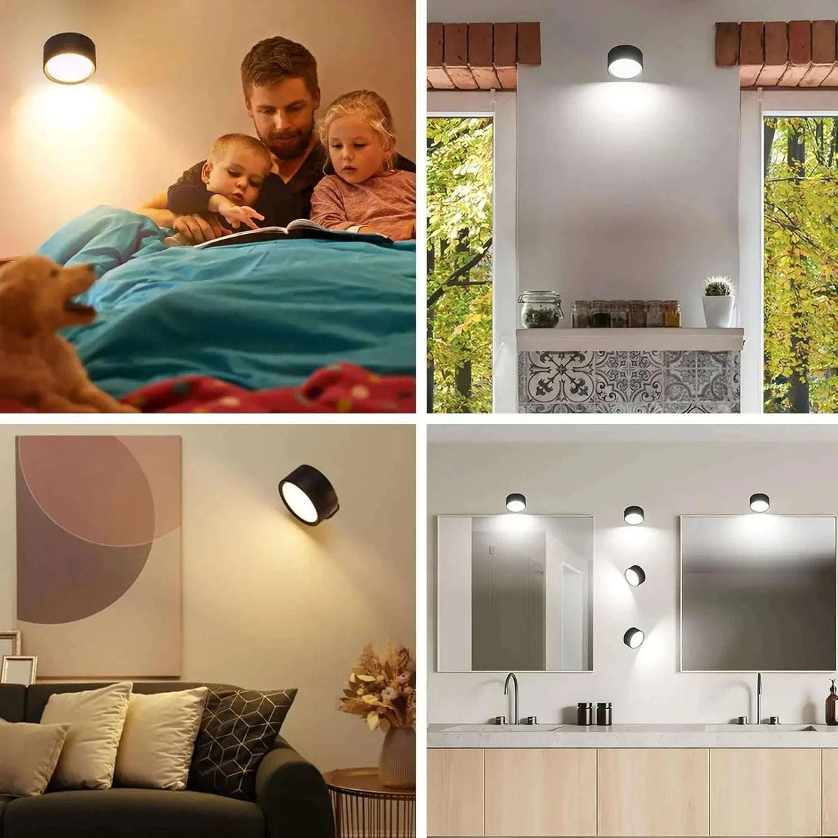 Magnetic LED Wall Light with Remote Control and 360° Rotation-White