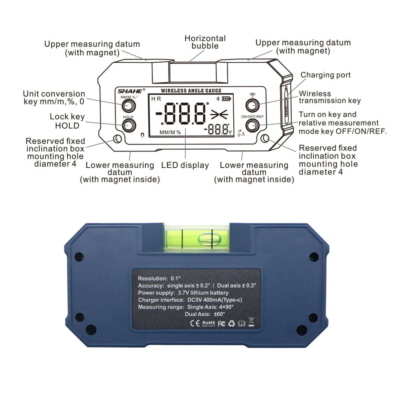Magnetic Level Gauge Inclinometer Digital Angle Finder-No Wireless