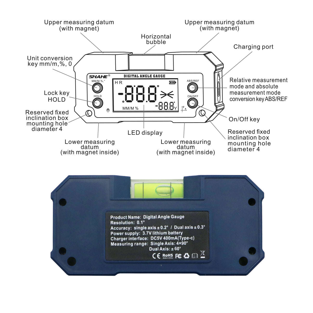 Magnetic Level Gauge Inclinometer Digital Angle Finder-No Wireless