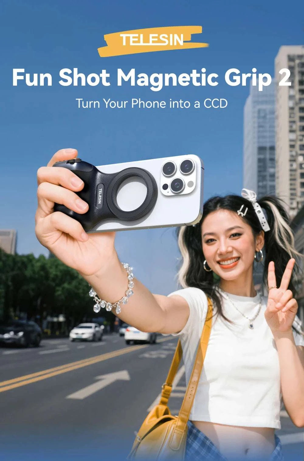 Magnetic Phone Camera Grip with Remote & Bluetooth Control-White No light / United States