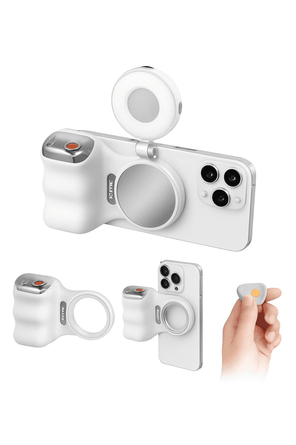 Magnetic Phone Camera Grip with Remote & Bluetooth Control-White No light / United States