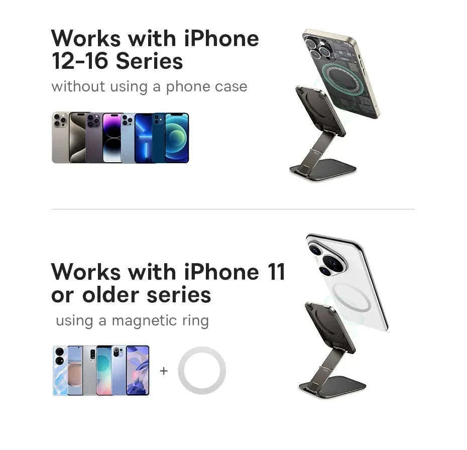 Magnetic Phone Holder Stand for iPhone 12–16 Foldable 360° Mount-black