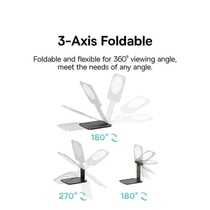 Magnetic Phone Holder Stand for iPhone 12–16 Foldable 360° Mount-black