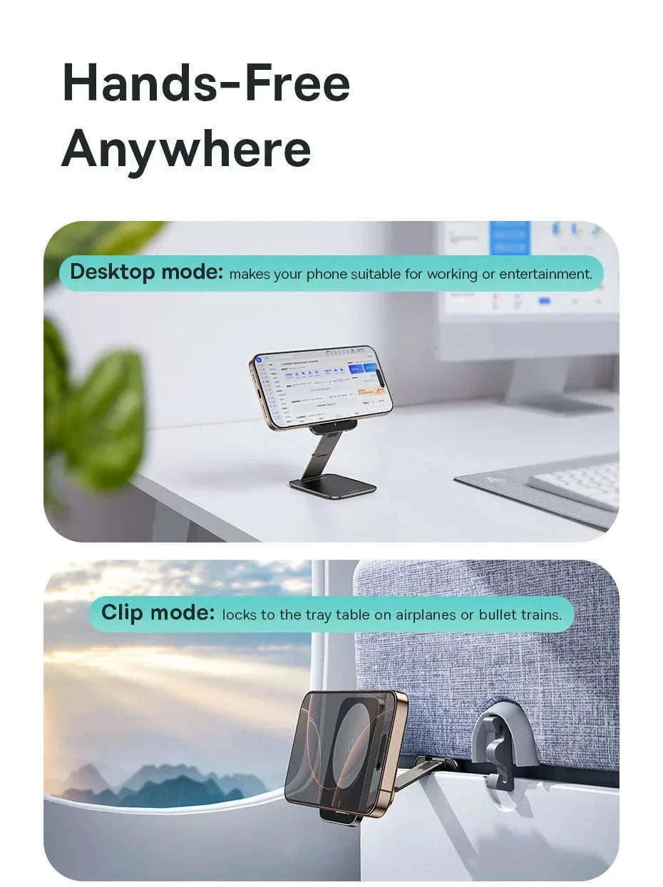 Magnetic Phone Holder Stand for iPhone 12–16 Foldable 360° Mount-black