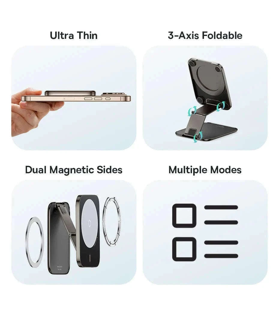 Magnetic Phone Holder Stand for iPhone 12–16 Foldable 360° Mount-black