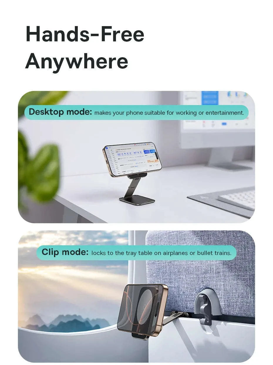 Magnetic Phone Holder Stand for iPhone 12–16 Foldable 360° Mount-black