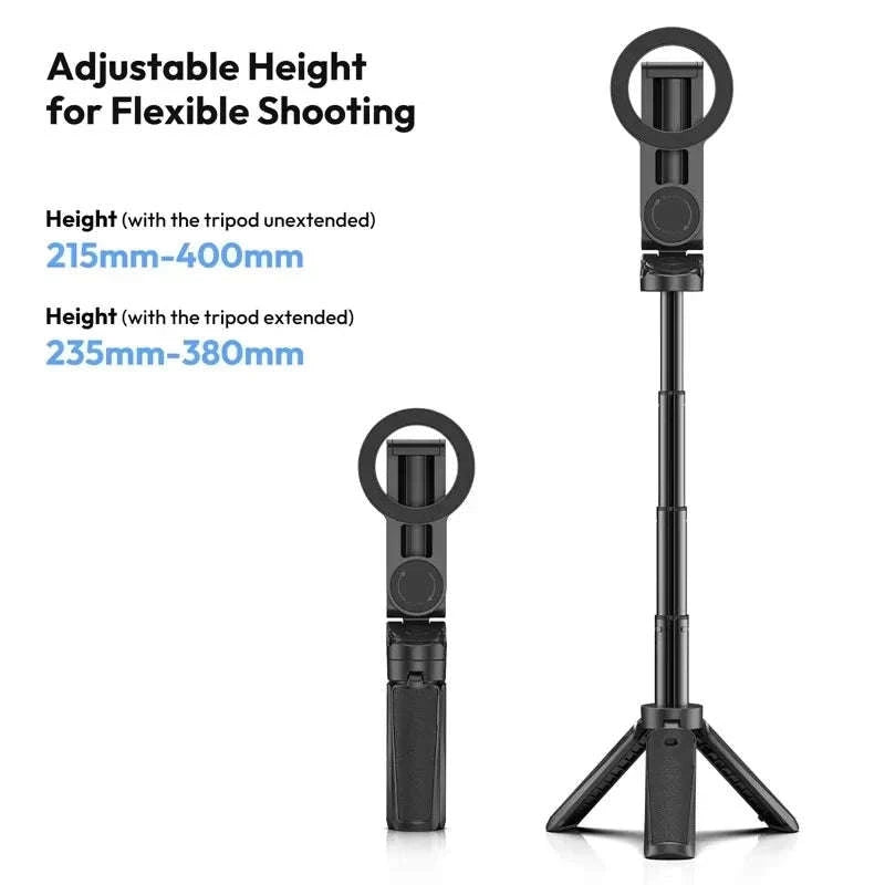 Magnetic Phone Tripod Wireless Grip Selfie Stick-Black