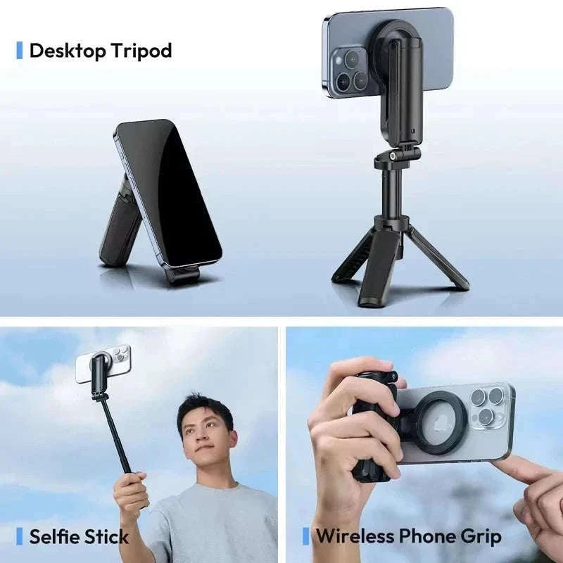 Magnetic Phone Tripod Wireless Grip Selfie Stick-Black