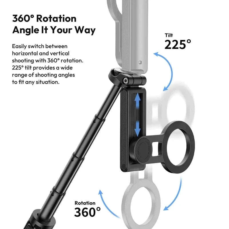 Magnetic Phone Tripod Wireless Grip Selfie Stick-Black