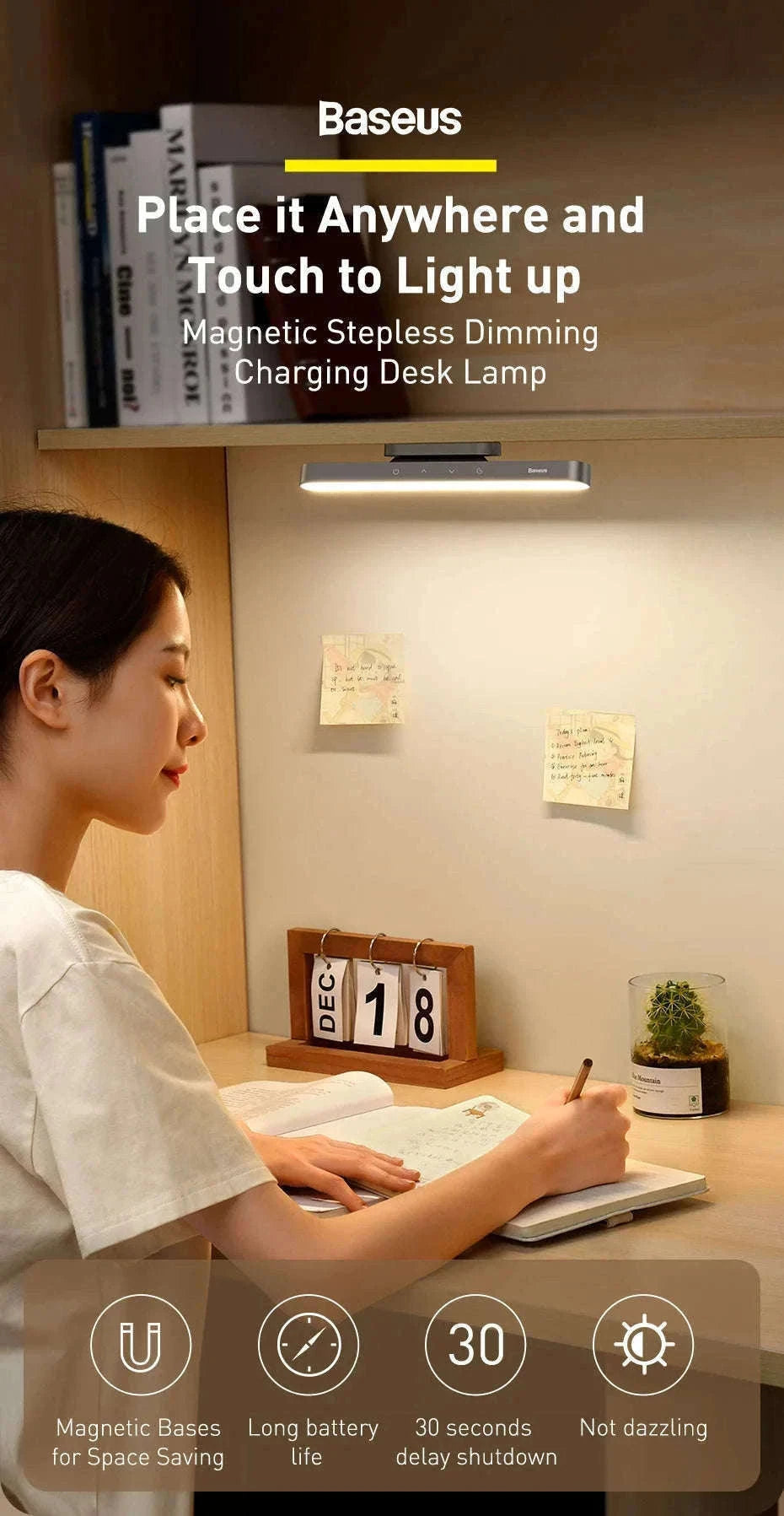 Magnetic Rechargeable LED Desk Light with Stepless Dimming-White