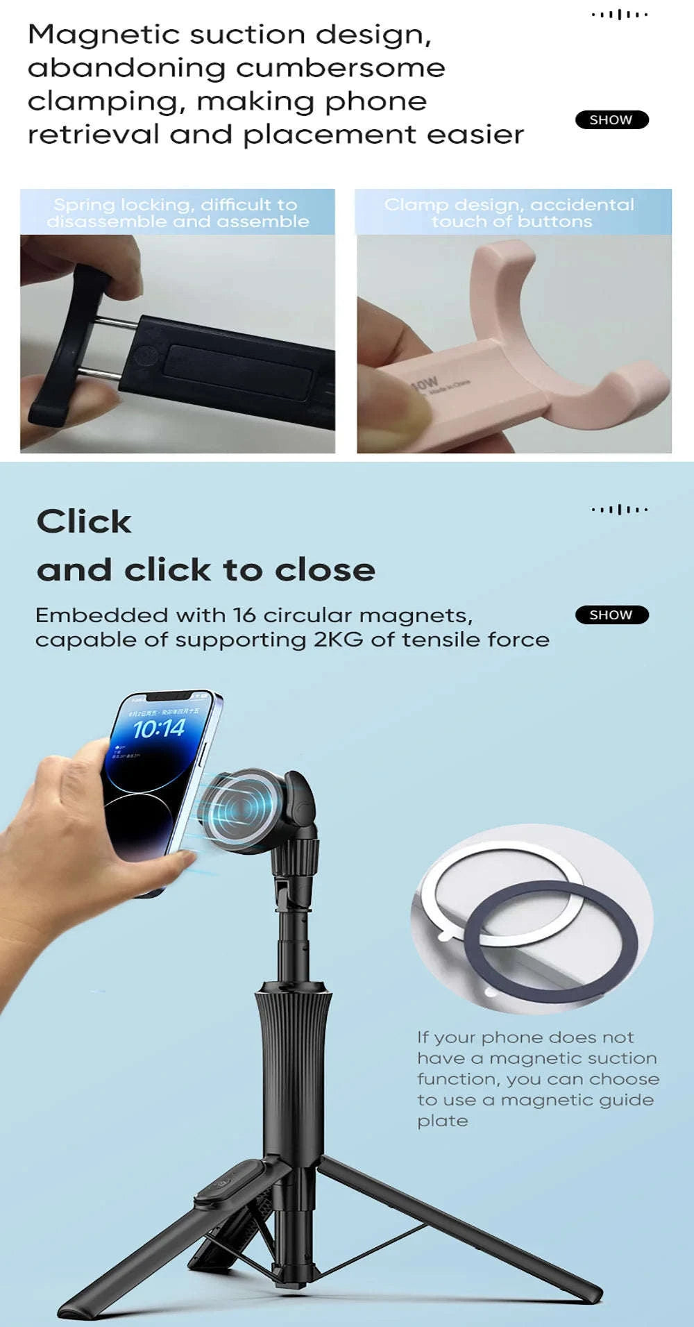 Magnetic Selfie Stick Tripod with Bluetooth Remote-Magnetic Tripod