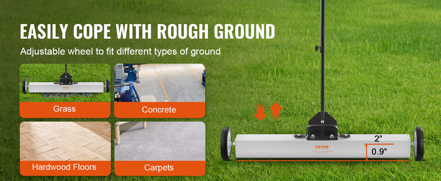 36" Rolling Magnetic Sweeper with Wheels & Adjustable Handle