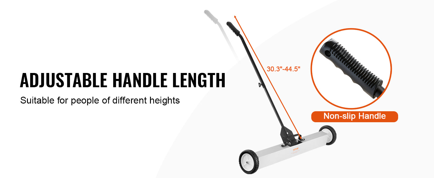 36-Inch Rolling Magnetic Sweeper with Wheels and Adjustable Handle